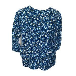 M Crest Scrub Jacket Moon Stars Hearts Print Snap Front Long Sleeve Knit Cuffs